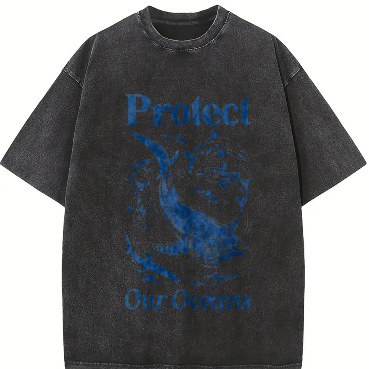 Retro Protect Our Oceans Vintage Washed T-Shirt in Black