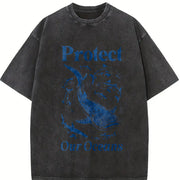 Retro Protect Our Oceans Vintage Washed T-Shirt in Black