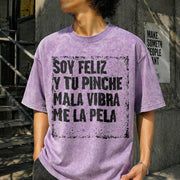 Soy Feliz Mexican Humor Quote Vintage Washed T-Shirt in Purple