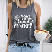 Today's Forecast Tropical with a Chance of Drinking Women's Color Cotton Tank Top in Gray