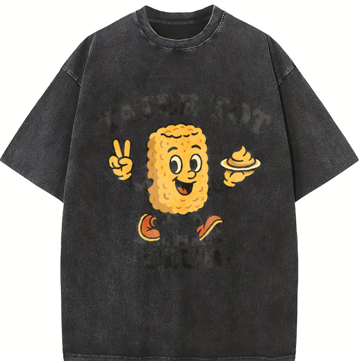 Tater Tot Club for Foodies Vintage Washed T-Shirt in Black