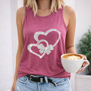 Heart Bow Rhinestones Crew-neck Sleeveless Vest Outdoor Women's Color Cotton Tank Top in Red