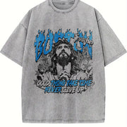 Boston Jesus Cross White Grunge Vintage Washed T-Shirt in Gray