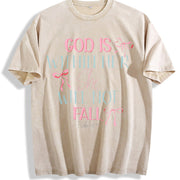 Dual-Sided GOD IS WITHIN HER SHE WILL NOT FALL & Psalm vintage washed oversized T-shirt in Beige