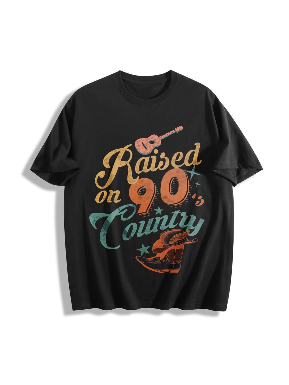 Raised on 90s Country Cotton T-Shirt in Black