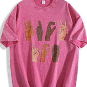 Soft F ck ICE Hand Sign Language Anti Deportation Chinga vintage washed oversized T-shirt in Red