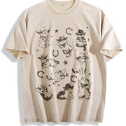 Cowboy Cats and Kittens Western Cowboy Vintage Washed T-Shirt in Beige
