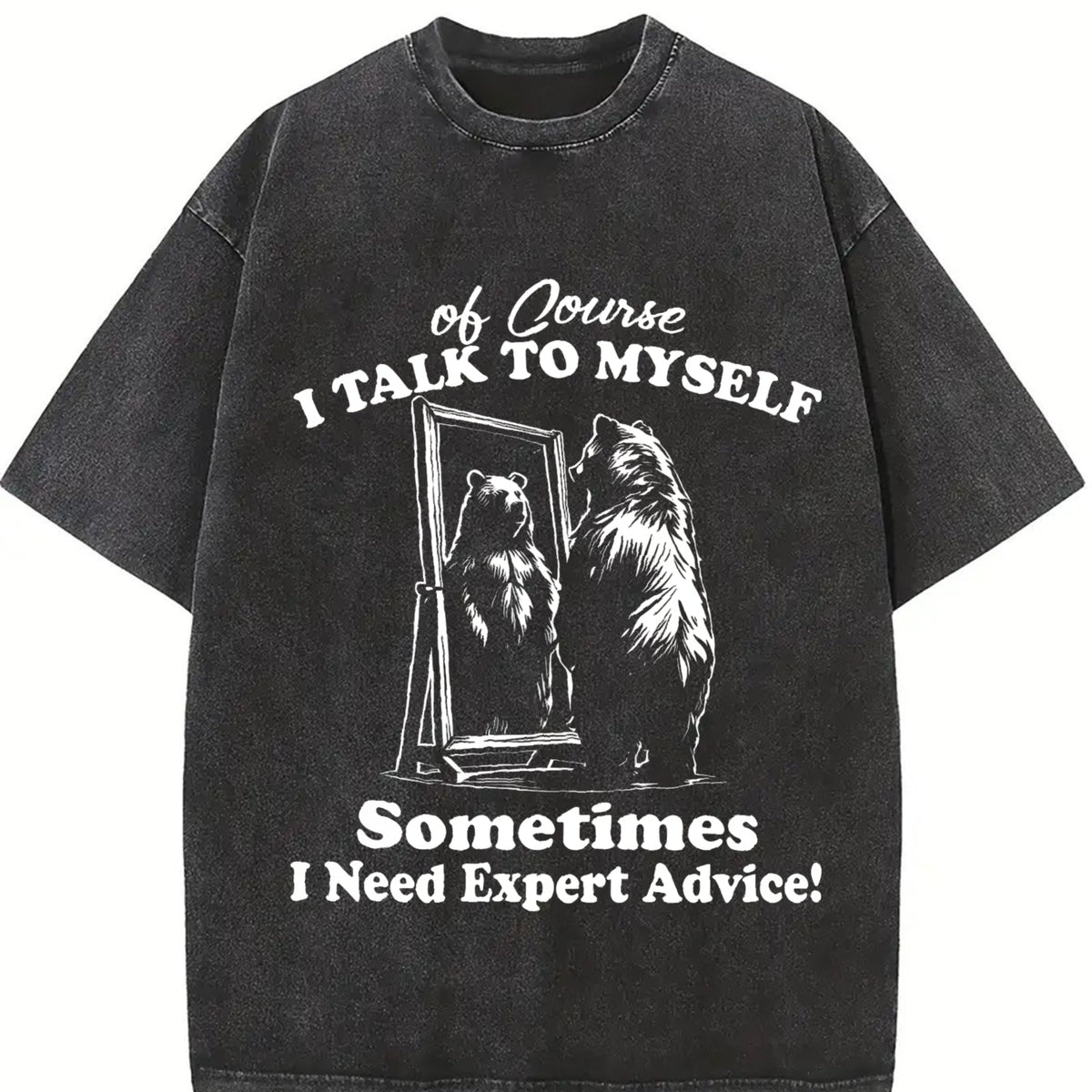 Retro Bear Self Love 90s Vintage Washed T-Shirt in Black