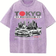 TOKYO Street Racing Car Sleeveless Tank Vintage Washed T-Shirt in Purple