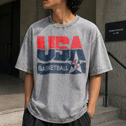 USA Basketball Retro for Sporty Vintage Washed T-Shirt in Gray