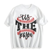 Sports Game Day Faux Glitter Tis the Season Baseball Cotton T-Shirt in White