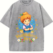 Cartoon Strawberry Shortcake Friends Nostalgia 80 vintage washed oversized T-shirt in Gray