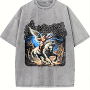 Saints Angel on Horse Tank Vintage Washed T-Shirt in Gray