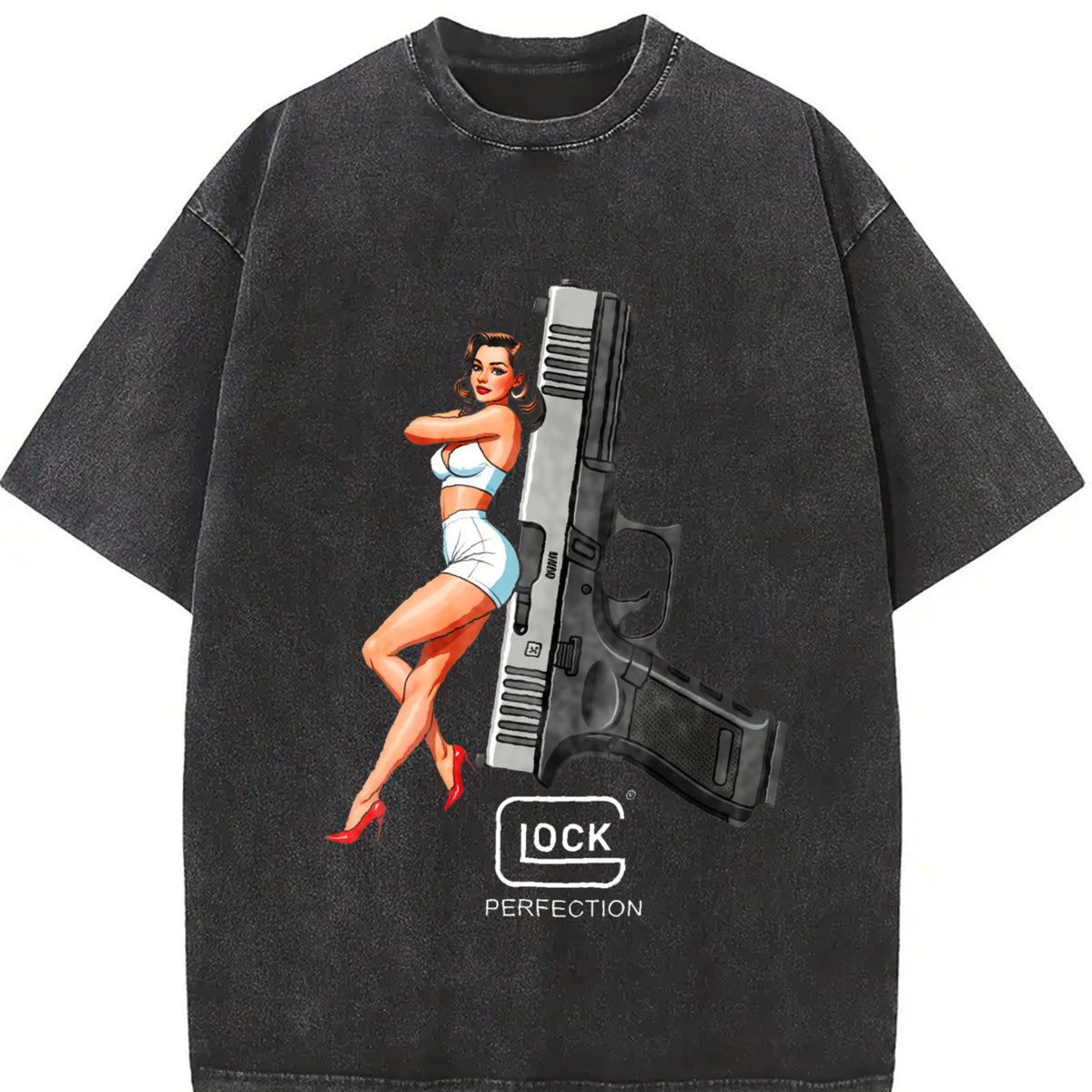 Glock Perfection Pin-up Girl Vintage Washed T-Shirt in Black