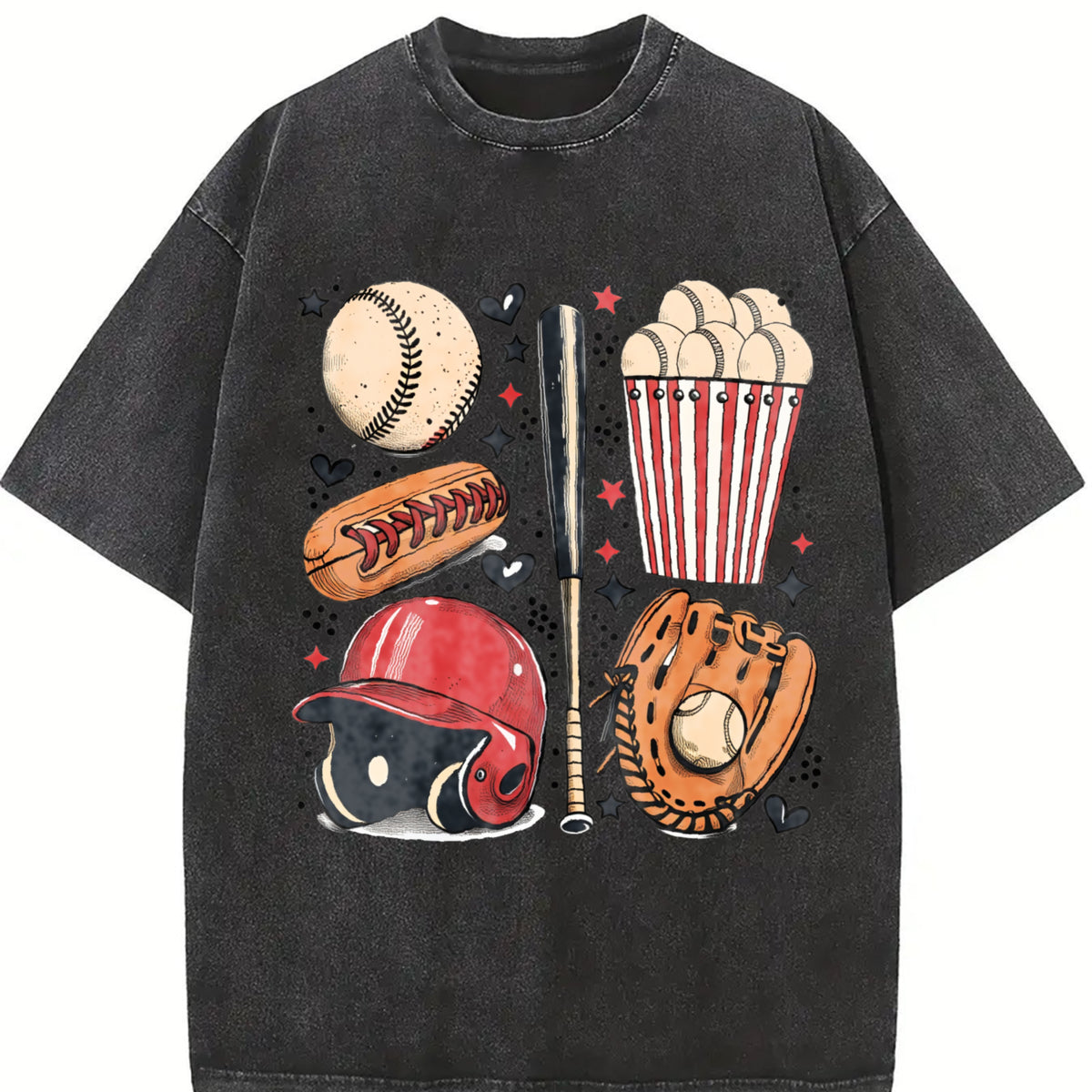 Baseball Fun Collection Vintage Washed T-Shirt in Black