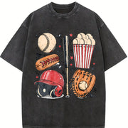 Baseball Fun Collection Vintage Washed T-Shirt in Black