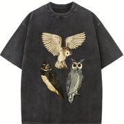 With a of Three Owls Flying Vintage Washed T-Shirt in Black