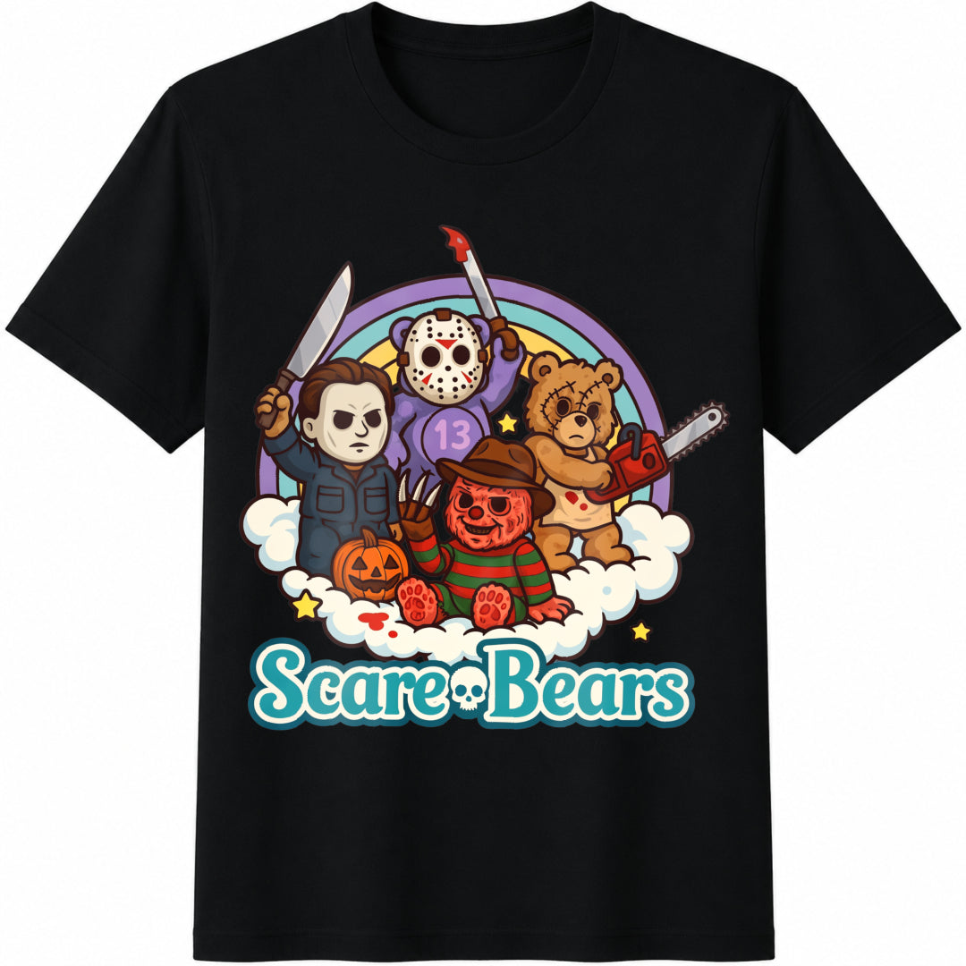 Horror Characters Scare Bears Cotton T-Shirt in Black