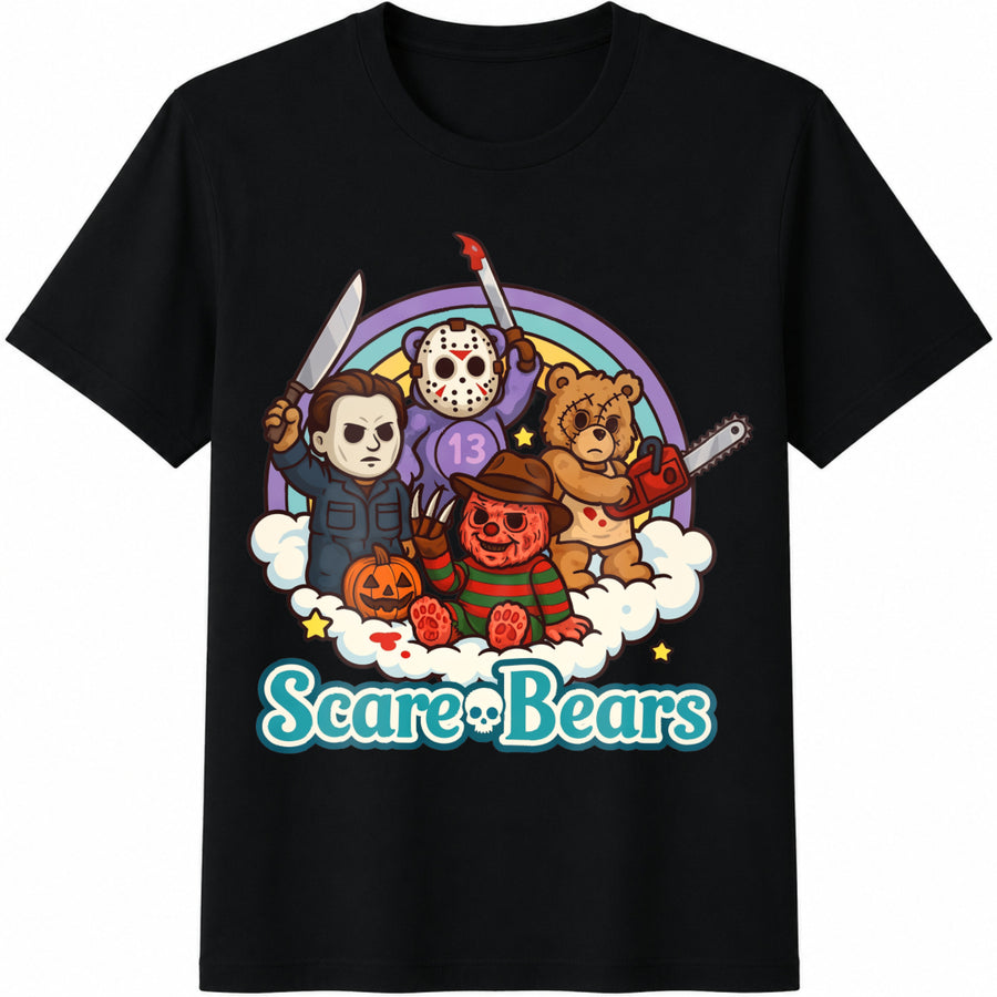 Horror Characters Scare Bears Cotton T-Shirt in Black
