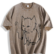 Cat Smoking Y2k Vintage Washed T-Shirt in Brown