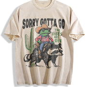 Sorry Gotta Go Cowboy Frog vintage washed oversized T-shirt in Beige