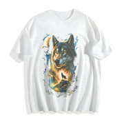 Wolf 90s Grunge Retro Howling Wolf Faded Cotton T-Shirt in White