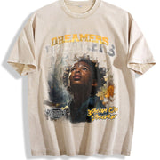 Dreamers Galaxy Portrait Vintage Washed T-Shirt in Beige