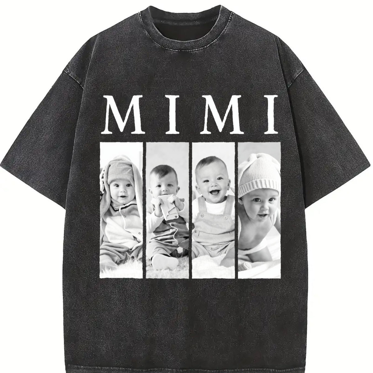 Custom MIMI Personalized for Grandma MIMI Vintage Washed T-Shirt in Black