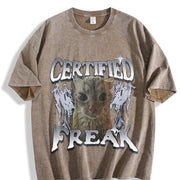 Certified Freak Cat Meme Vintage Washed T-Shirt in Brown
