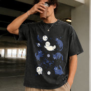 Cats in Space Cat Lover Vintage Washed T-Shirt in Black