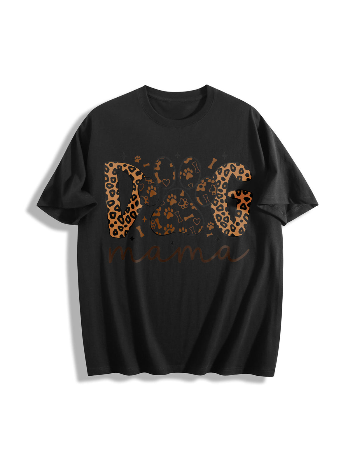 Dog Mama Latch Hook Faux Yarn Dog Mom Dog Mom Leopard Mama Cotton T-Shirt in Black