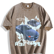 R32 Car Art Gothic Grunge Y2k Emo Scene Amity Affliction Vintage Washed T-Shirt in Brown