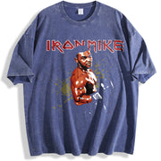 Iron Mike Old School Rock Band Retro Boxing Style Custom vintage washed oversized T-shirt in Blue