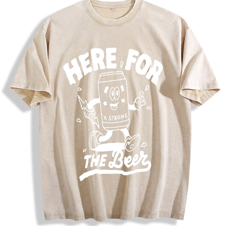 1 Pcs Heavy Adorable Vintage Washed T-Shirt in Beige