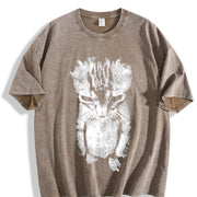 Sad Meme Cat Animal Vintage Washed T-Shirt in Brown