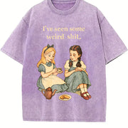 Retro Quote Weird Humor Pullover Vintage Washed T-Shirt in Purple