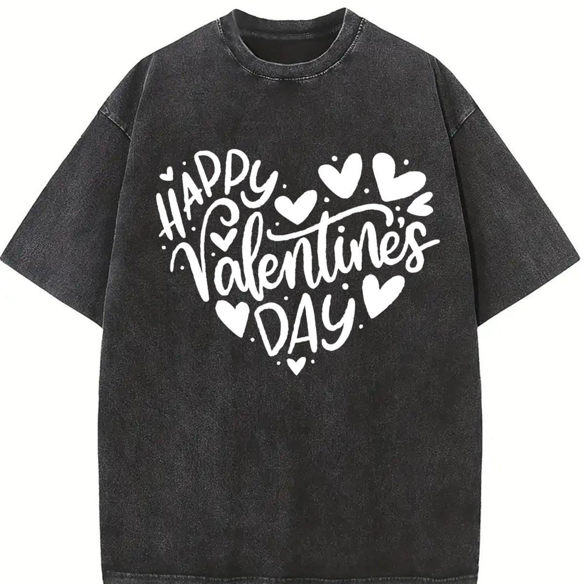 Valentine's Day Loose- Basic Stylish Vintage Washed T-Shirt in Black
