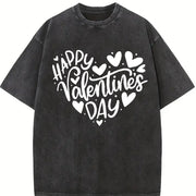 Valentine's Day Loose- Basic Stylish Vintage Washed T-Shirt in Black