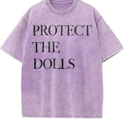 Protect the Dolls – Feminist Empowerment Message vintage washed oversized T-shirt in Purple