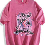 Japanese Anime Nana Osaki Harajuku vintage washed oversized T-shirt in Red