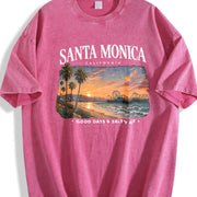 Santa Monica California Vintage Washed T-Shirt in Red