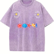 Coastal Icons Embroidered Vintage Washed T-Shirt in Purple