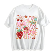 Boho Strawberry Coquette Cotton T-Shirt in White