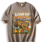 Load Up Its About to Pour Noah's Ark Christian Bible Vintage Washed T-Shirt in Brown