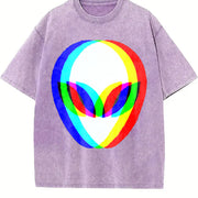 Premium Alien Head Trippy Vaporwave Techno Rave EDM Music Vintage Washed T-Shirt in Purple