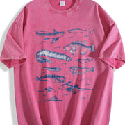 Fish Tattoo Retro Fisher Vintage Washed T-Shirt in Red