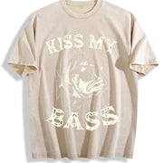 Retro Kiss My Bass Fishing Vintage Washed T-Shirt in Beige