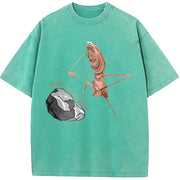 Marcus The Worm Humorous Meme Brain Rot vintage washed oversized T-shirt in Blue
