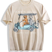 Let's Roll Golf Cart Golden Retriever Vintage Washed T-Shirt in Beige