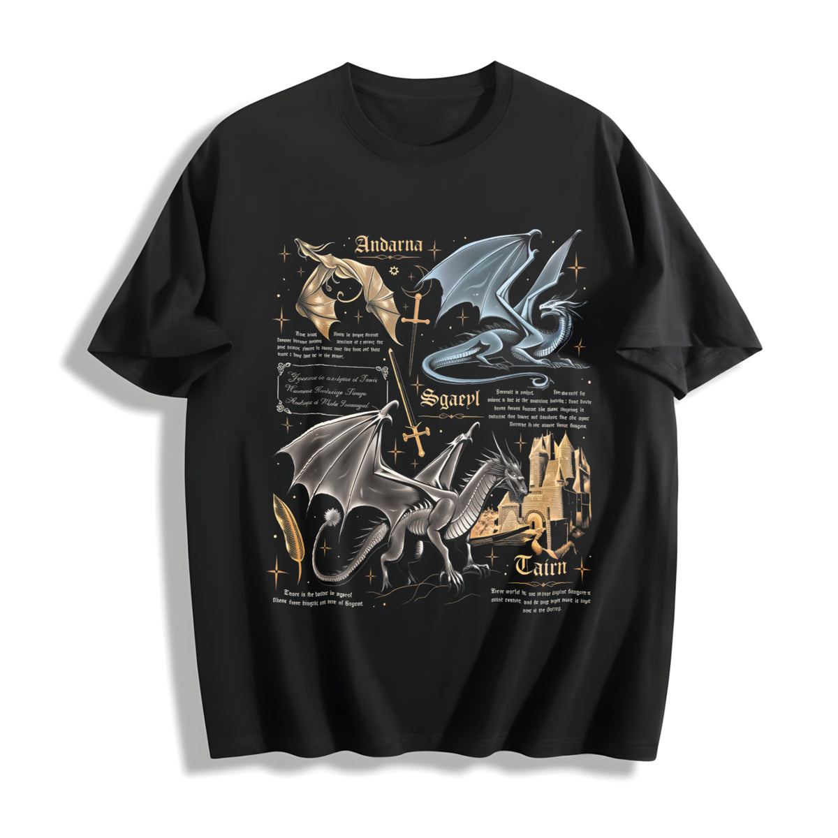 Fourth Wing Dragon Cotton T-Shirt in Black